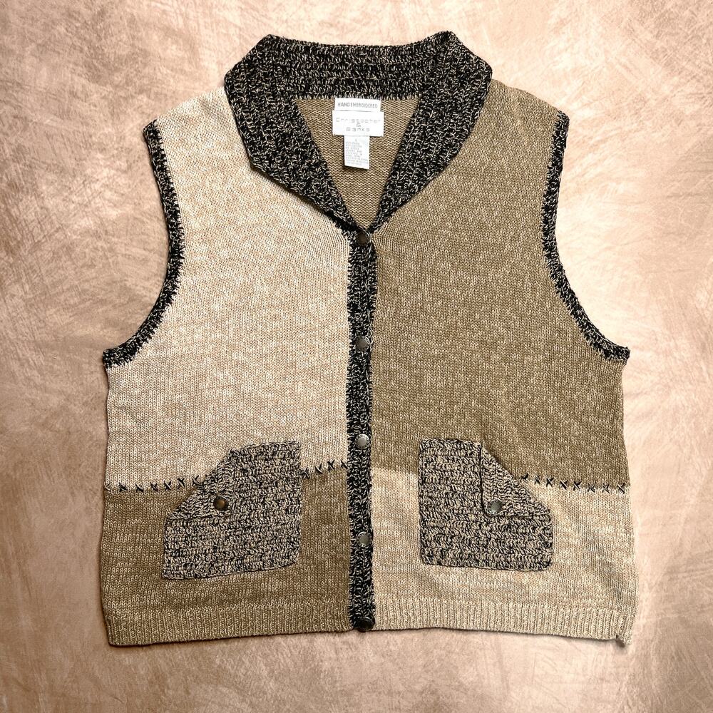 Christopher & Banks Beige and Gray Sweater Vest